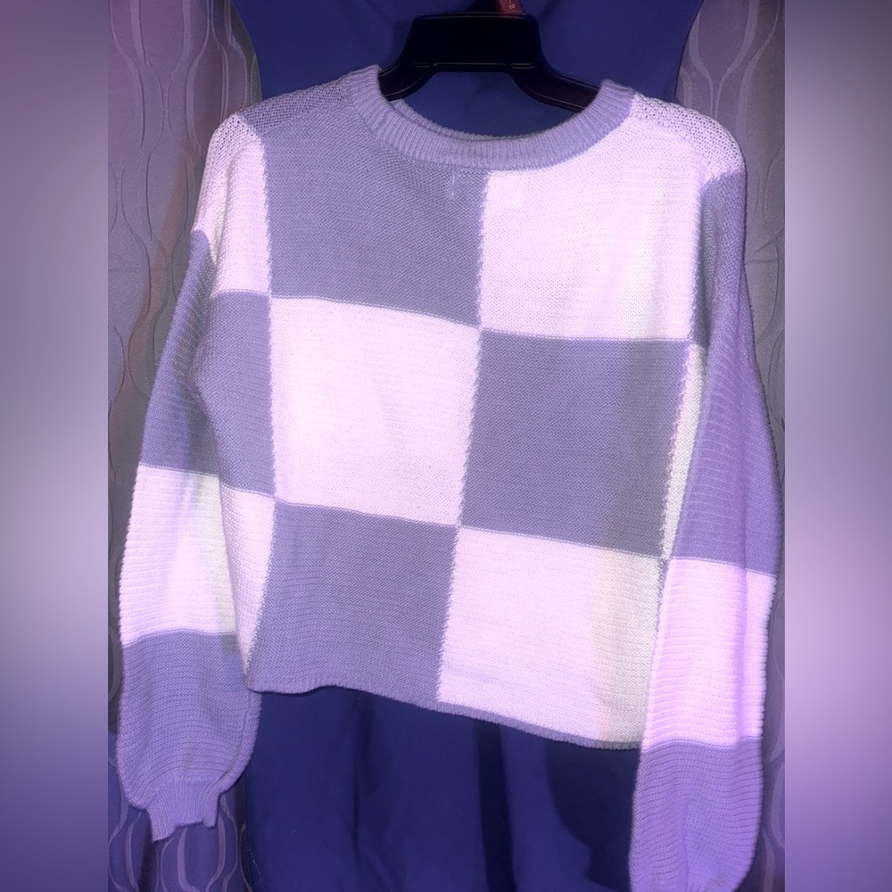 Checkered Gray and White Sweater